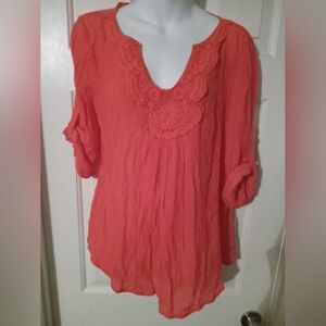 Coral Lace Detail Women's Top